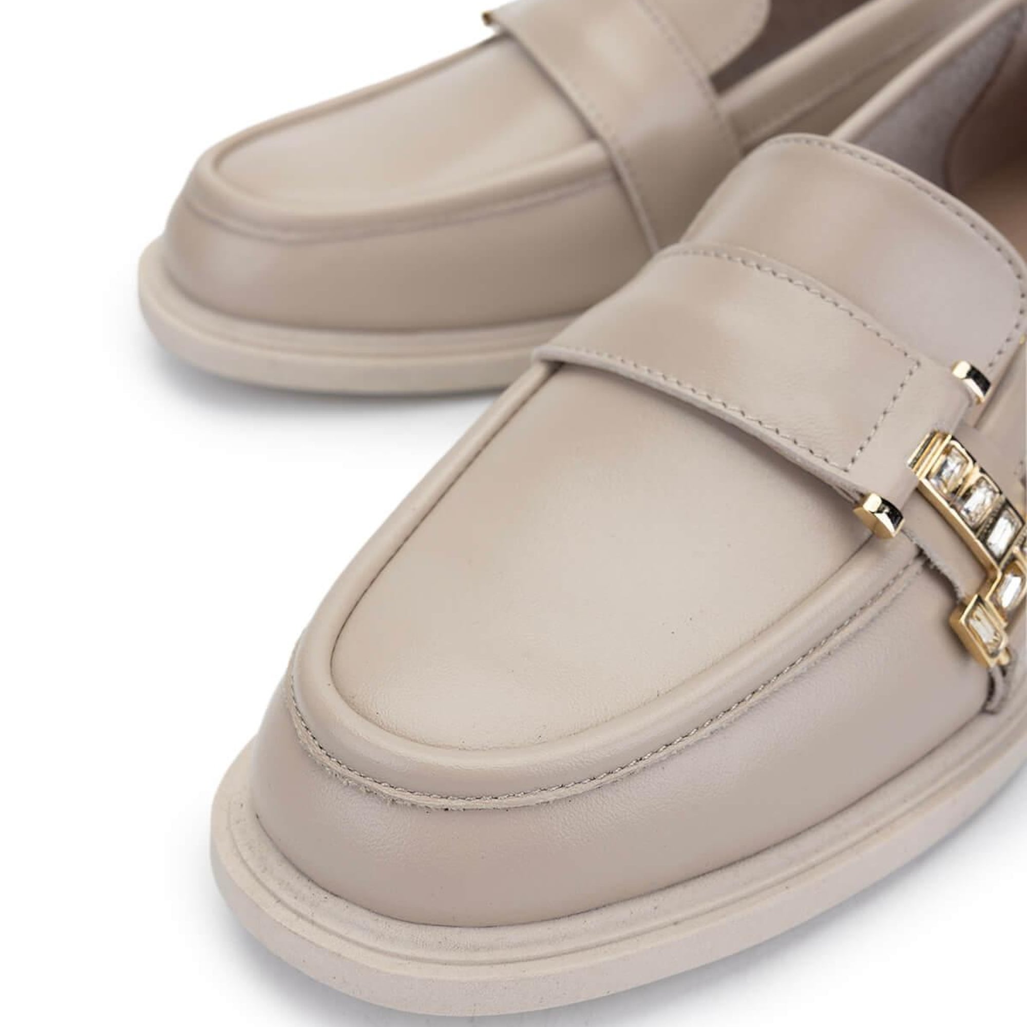 Tamer Tanca Kadın Hakiki Deri Bej Loafer Ayakkabı