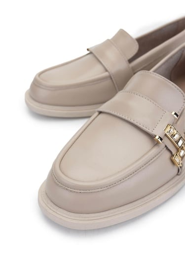  Tamer Tanca Kadın Hakiki Deri Bej Loafer Ayakkabı