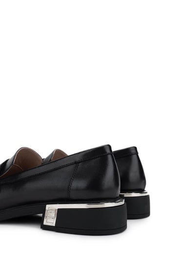  Tamer Tanca Kadın Hakiki Deri Siyah Deri Loafer Ayakkabı