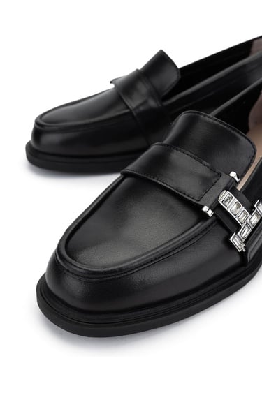  Tamer Tanca Kadın Hakiki Deri Siyah Deri Loafer Ayakkabı