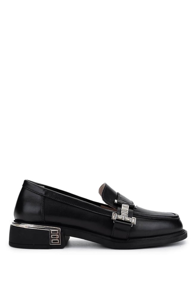  Tamer Tanca Kadın Hakiki Deri Siyah Deri Loafer Ayakkabı