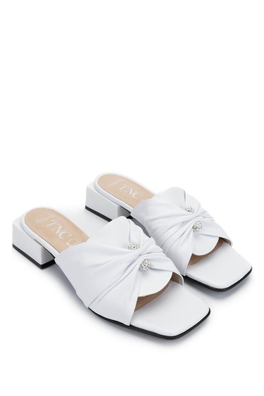  Tamer Tanca Kadın Hakiki Deri Beyaz Topuklu Terlik