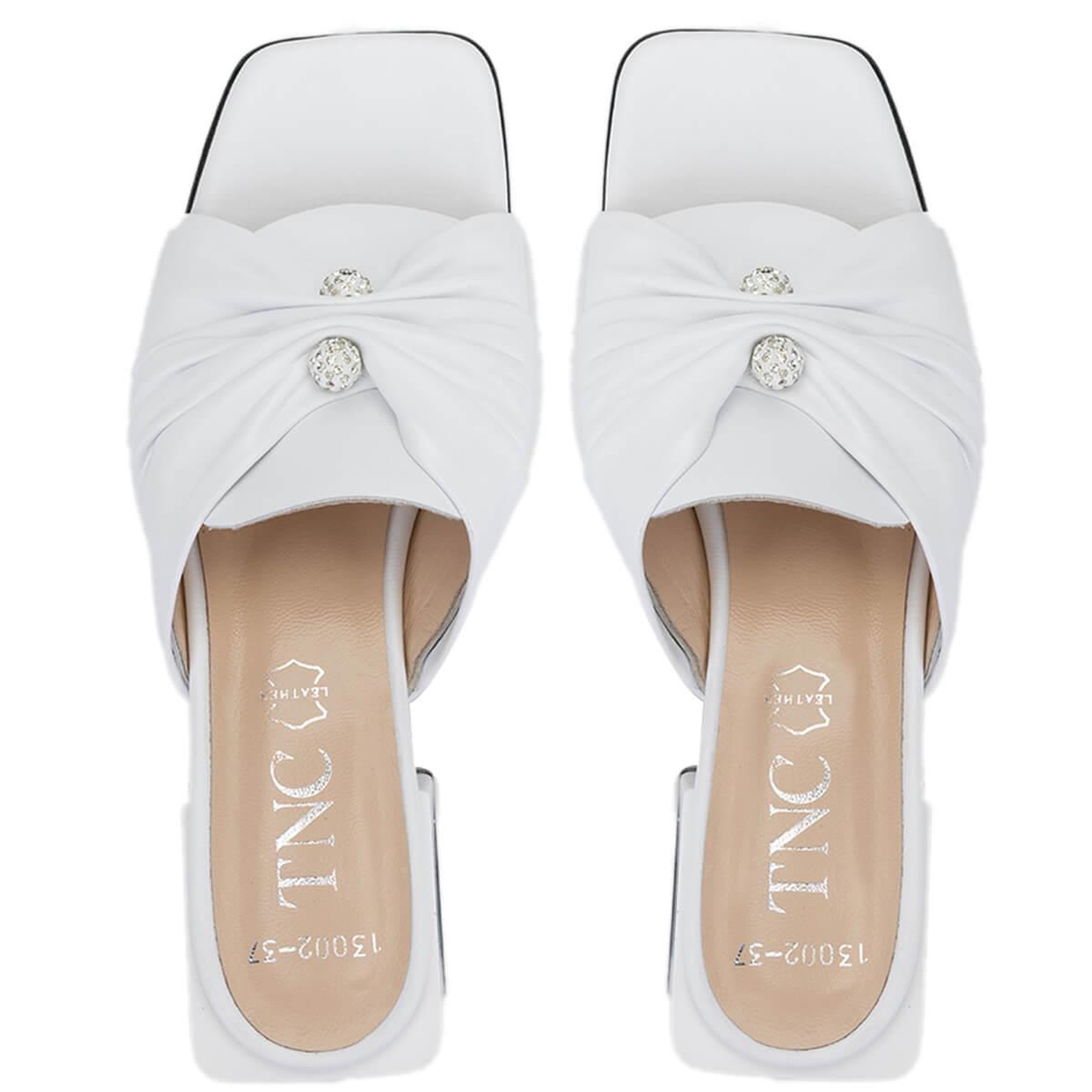 Tamer Tanca Kadın Hakiki Deri Beyaz Topuklu Terlik