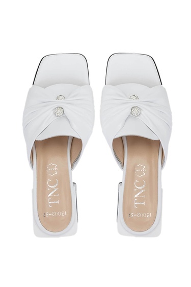  Tamer Tanca Kadın Hakiki Deri Beyaz Topuklu Terlik