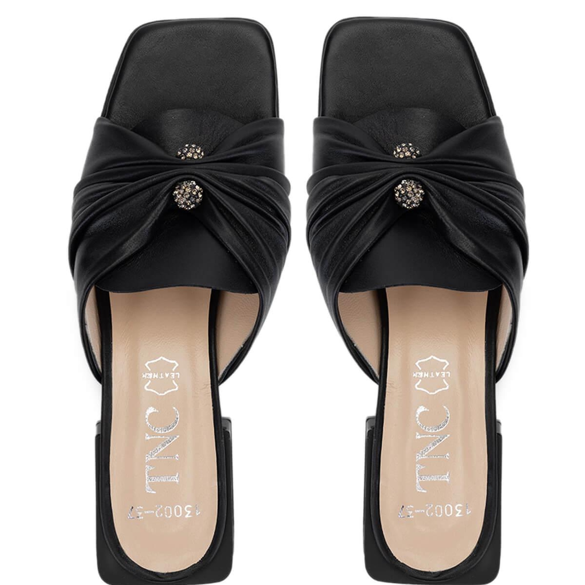 Tamer Tanca Kadın Hakiki Deri Siyah Topuklu Terlik