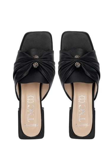  Tamer Tanca Kadın Hakiki Deri Siyah Topuklu Terlik