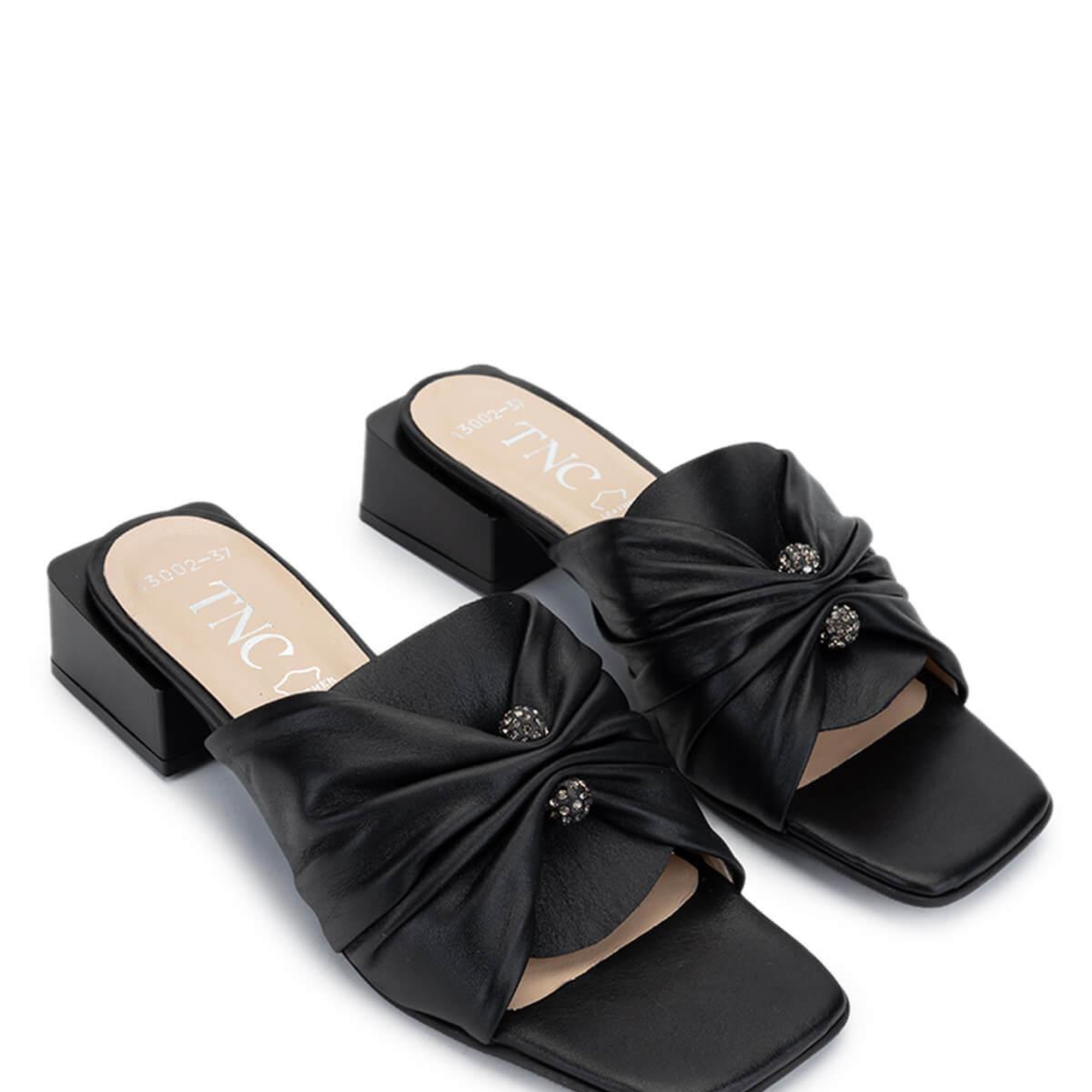 Tamer Tanca Kadın Hakiki Deri Siyah Topuklu Terlik