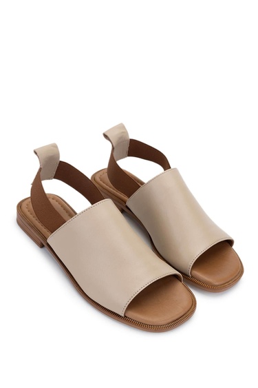  Tamer Tanca Kadın Hakiki Deri Bej Düz Sandalet