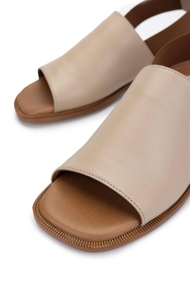  Tamer Tanca Kadın Hakiki Deri Bej Düz Sandalet