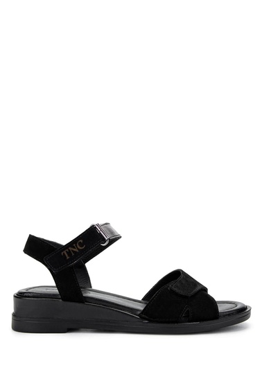  Tamer Tanca Kadın Hakiki Deri Siyah Süet Topuklu Sandalet