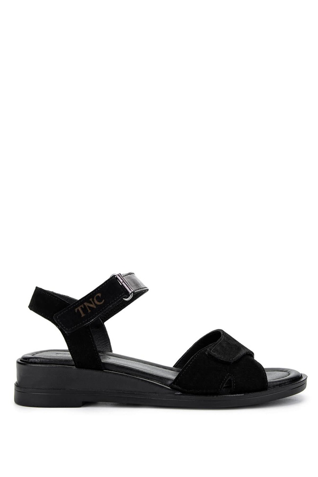  Tamer Tanca Kadın Hakiki Deri Siyah Süet Topuklu Sandalet