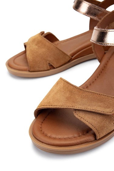  Tamer Tanca Kadın Hakiki Deri Tütün Süet Topuklu Sandalet