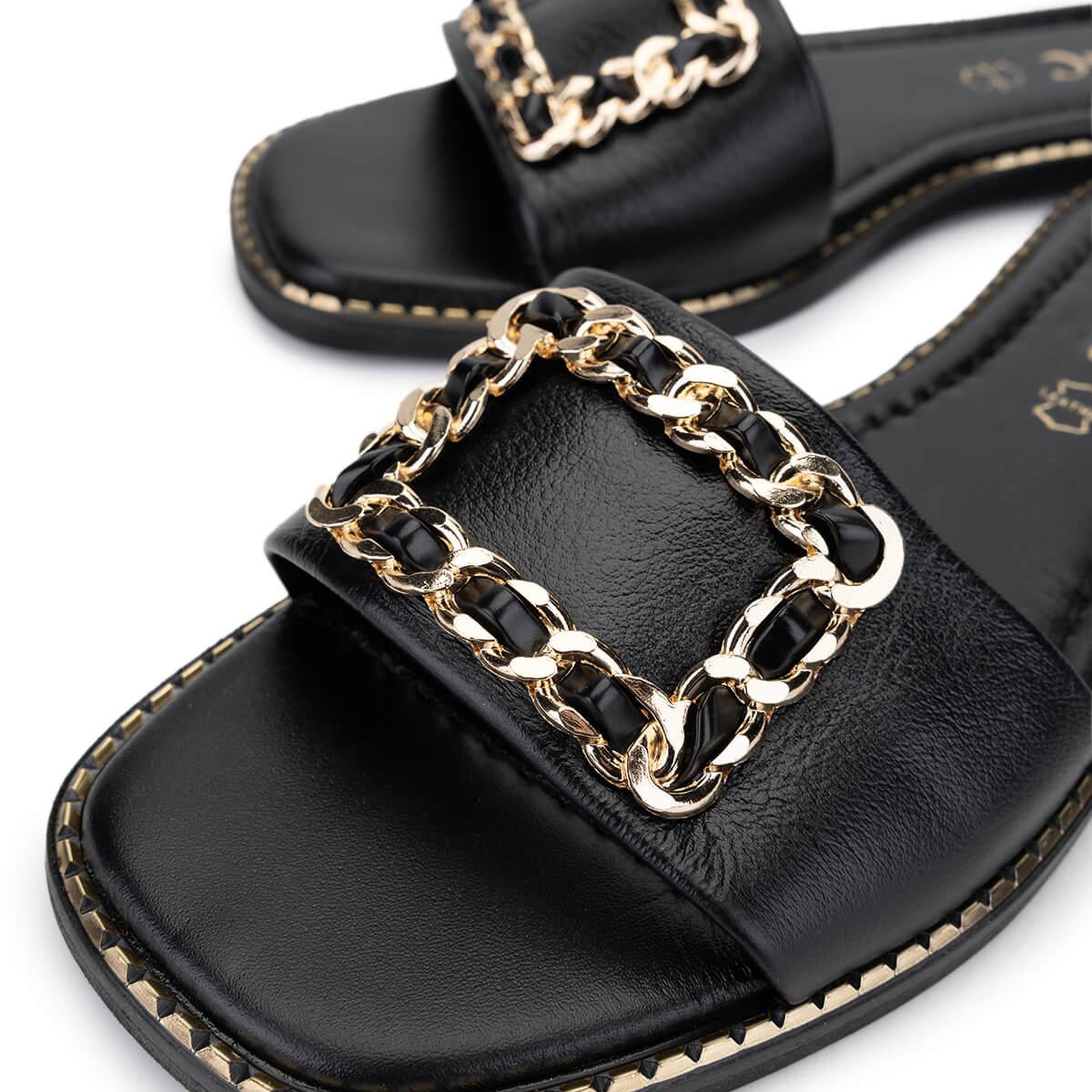 Tamer Tanca Kadın Hakiki Deri Siyah Deri Düz Terlik