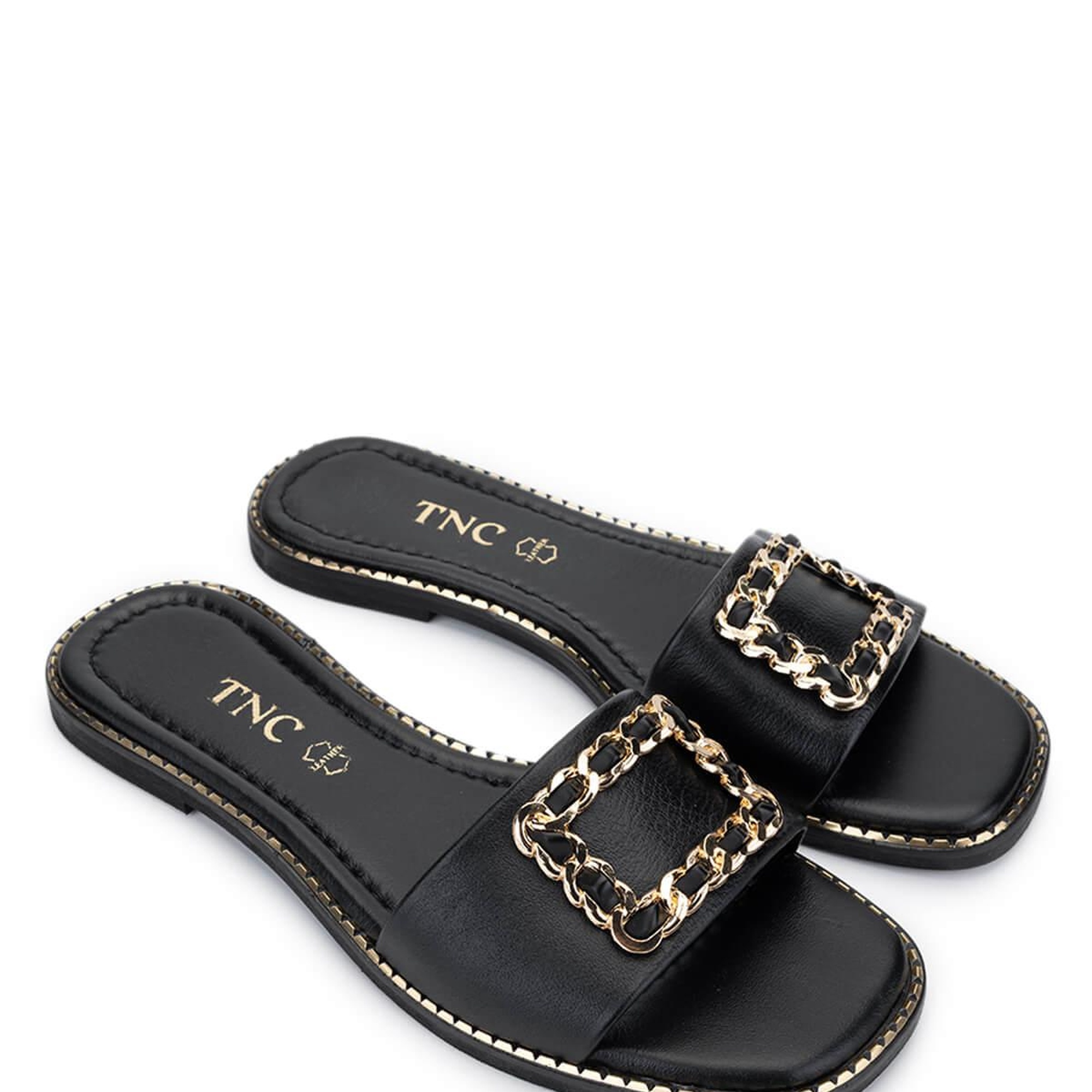 Tamer Tanca Kadın Hakiki Deri Siyah Deri Düz Terlik