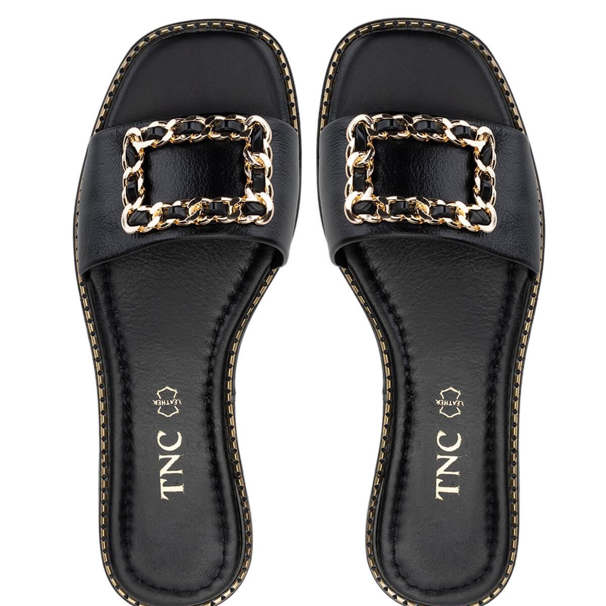 Tamer Tanca Kadın Hakiki Deri Siyah Deri Düz Terlik