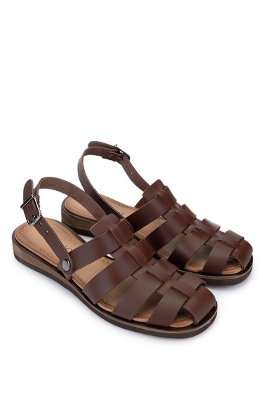  Tamer Tanca Kadın Hakiki Deri Kahverengi Düz Sandalet