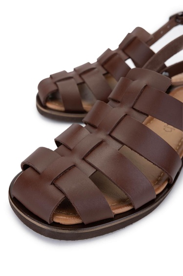  Tamer Tanca Kadın Hakiki Deri Kahverengi Düz Sandalet