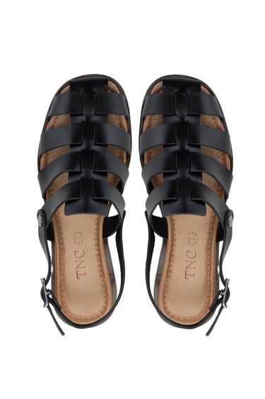  Tamer Tanca Kadın Hakiki Deri Siyah Deri Düz Sandalet