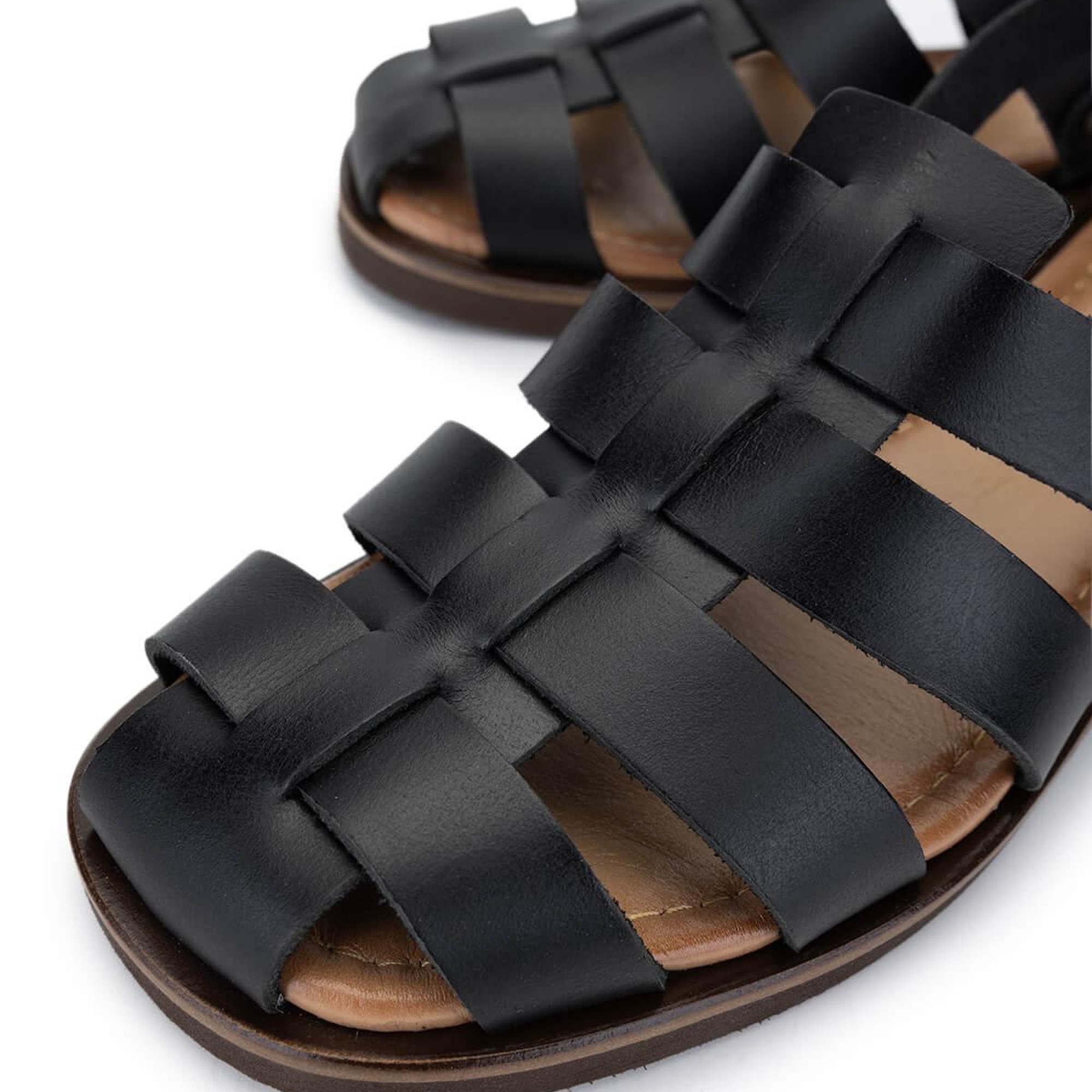 Tamer Tanca Kadın Hakiki Deri Siyah Deri Düz Sandalet