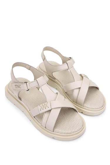  Tamer Tanca Kadın Hakiki Deri Bej Düz Sandalet