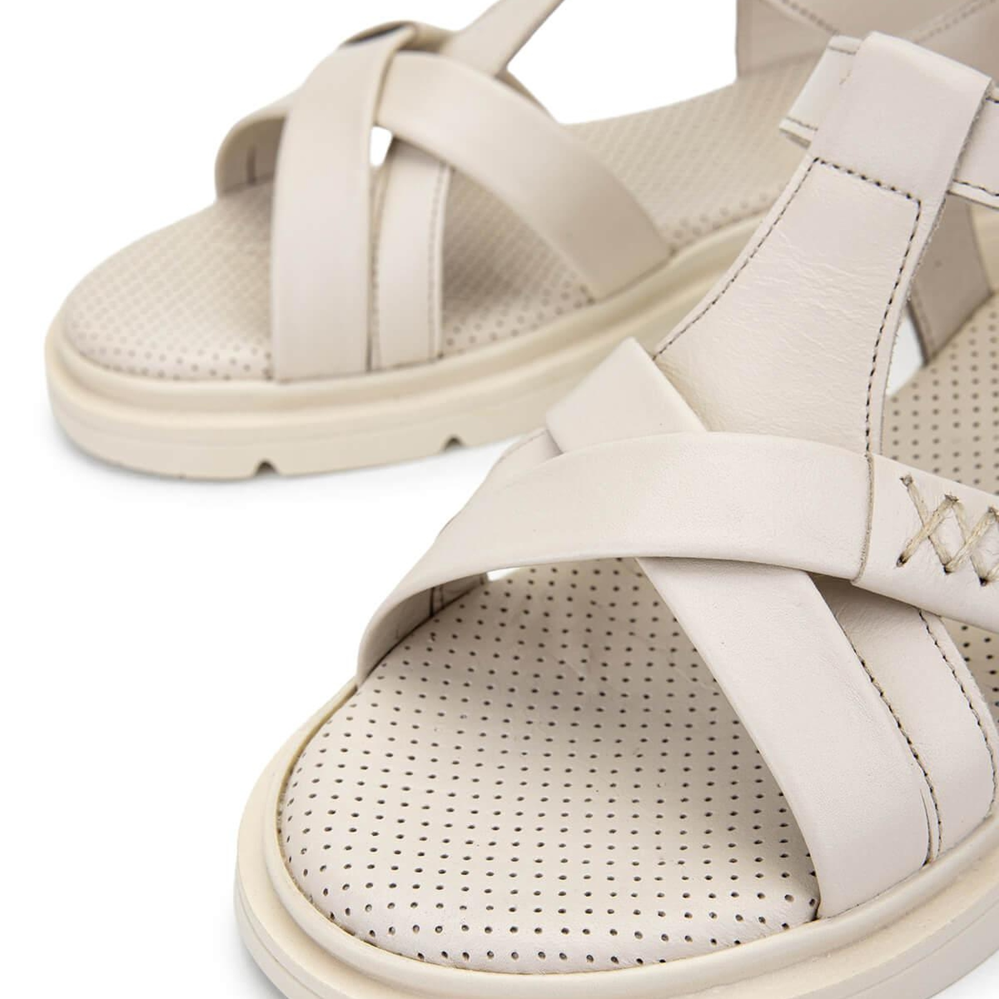 Tamer Tanca Kadın Hakiki Deri Bej Düz Sandalet