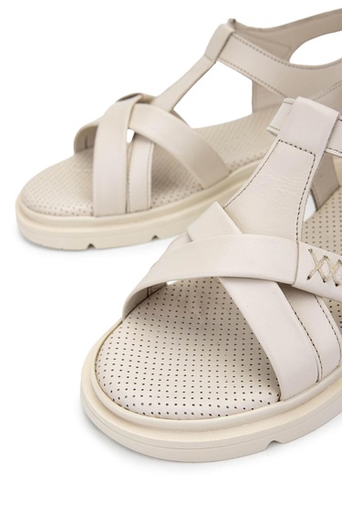  Tamer Tanca Kadın Hakiki Deri Bej Düz Sandalet