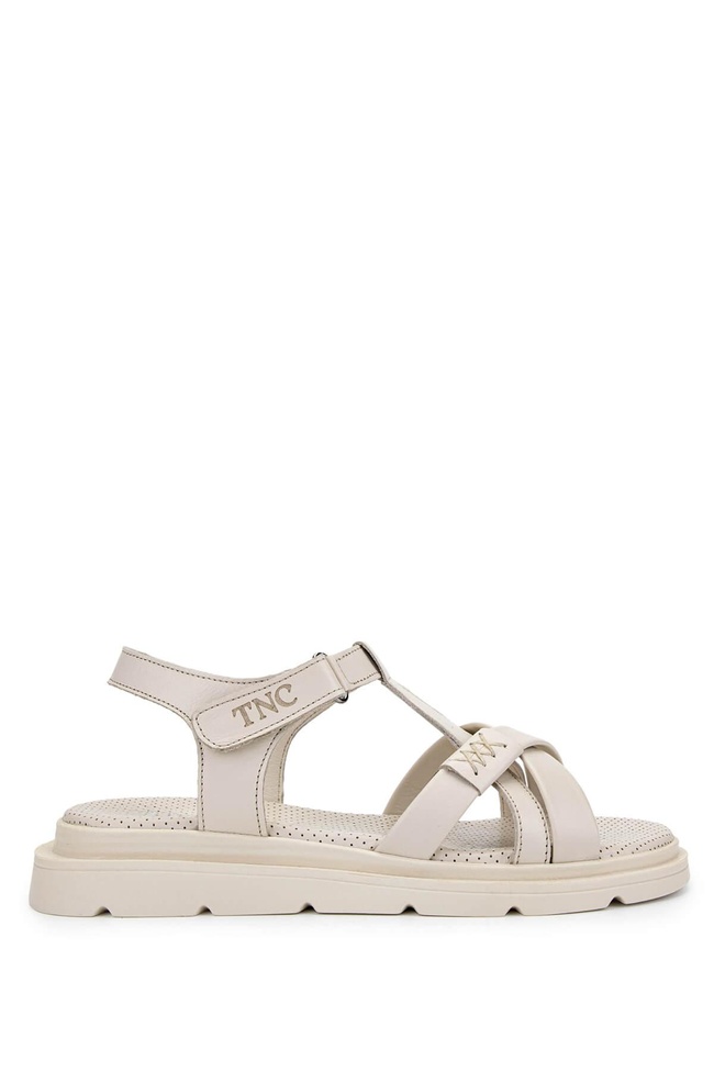  Tamer Tanca Kadın Hakiki Deri Bej Düz Sandalet