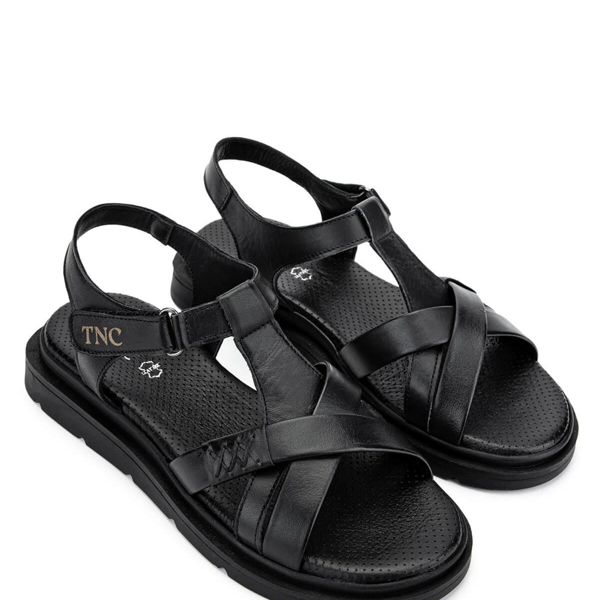 Tamer Tanca Kadın Hakiki Deri Siyah Deri Düz Sandalet