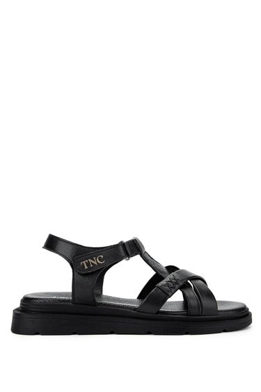  Tamer Tanca Kadın Hakiki Deri Siyah Deri Düz Sandalet