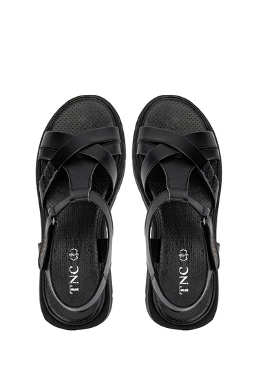  Tamer Tanca Kadın Hakiki Deri Siyah Deri Düz Sandalet