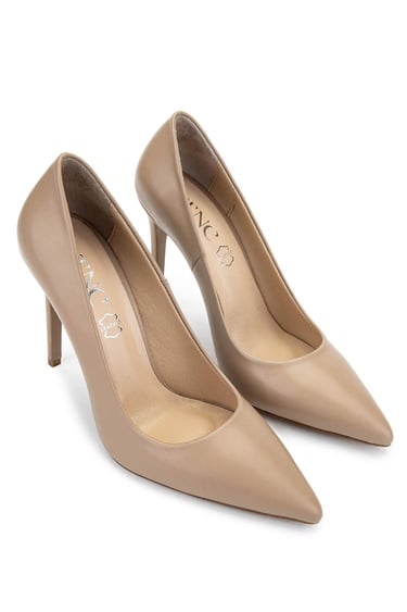  Tamer Tanca Kadın Hakiki Deri Bej Topuklu Ayakkabı