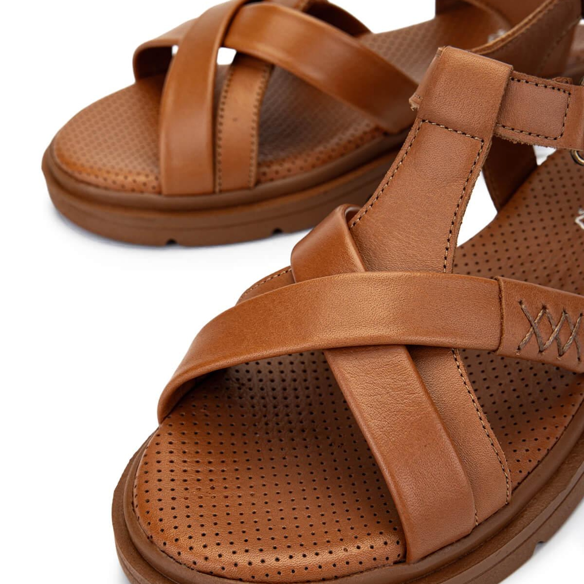 Tamer Tanca Kadın Hakiki Deri Taba Deri Düz Sandalet