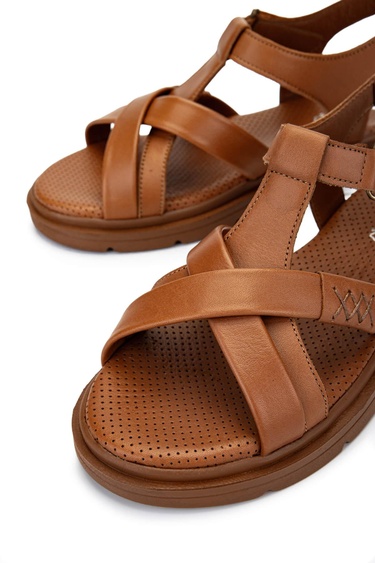  Tamer Tanca Kadın Hakiki Deri Taba Deri Düz Sandalet