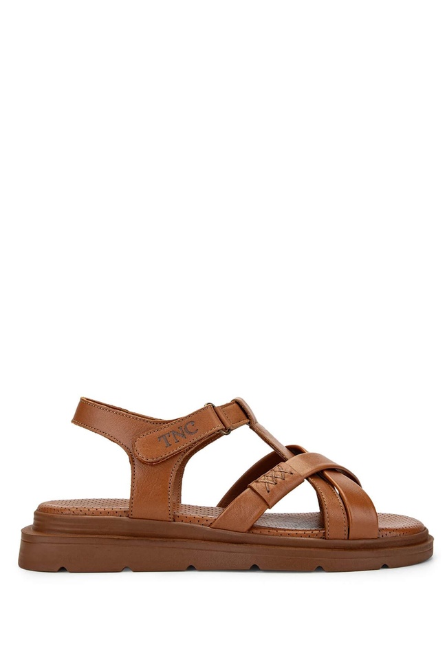  Tamer Tanca Kadın Hakiki Deri Taba Deri Düz Sandalet