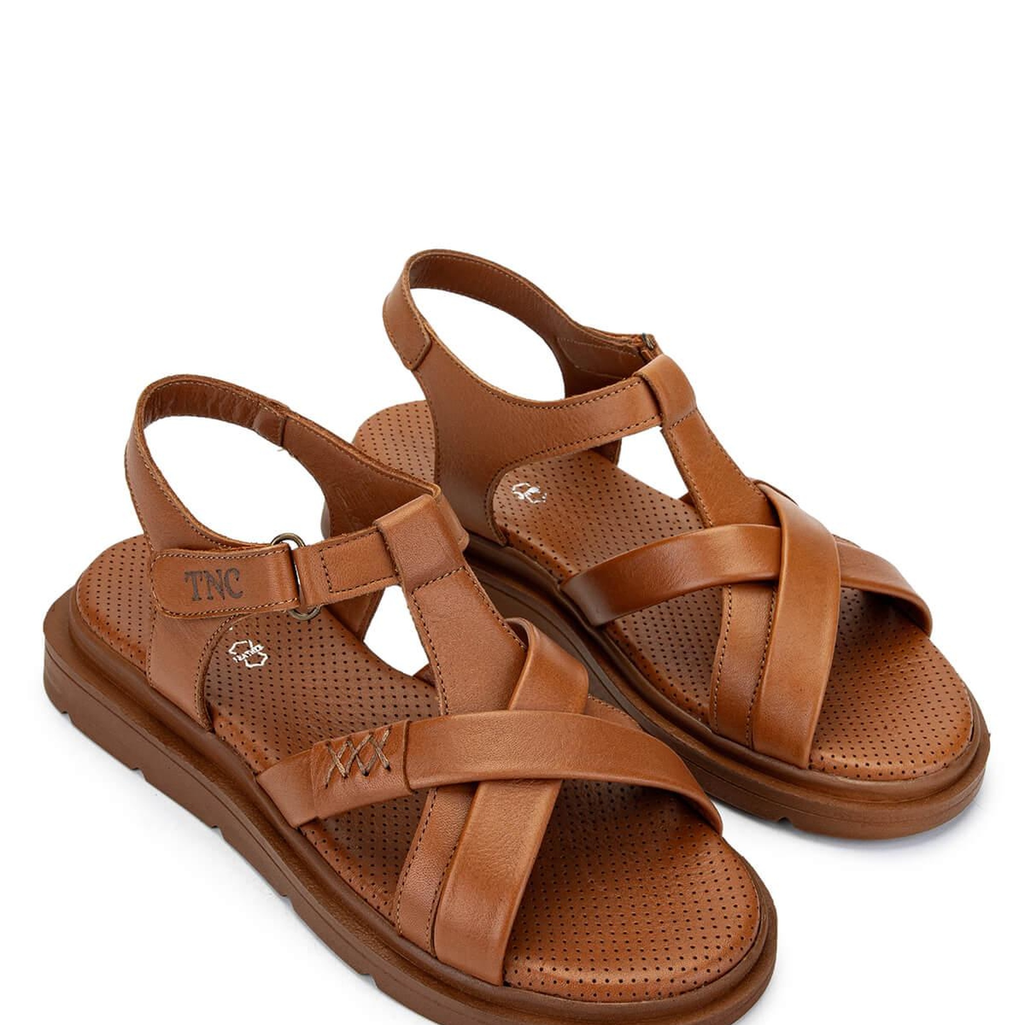 Tamer Tanca Kadın Hakiki Deri Taba Deri Düz Sandalet