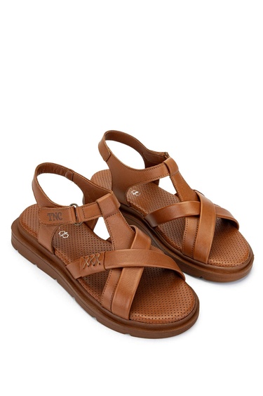  Tamer Tanca Kadın Hakiki Deri Taba Deri Düz Sandalet