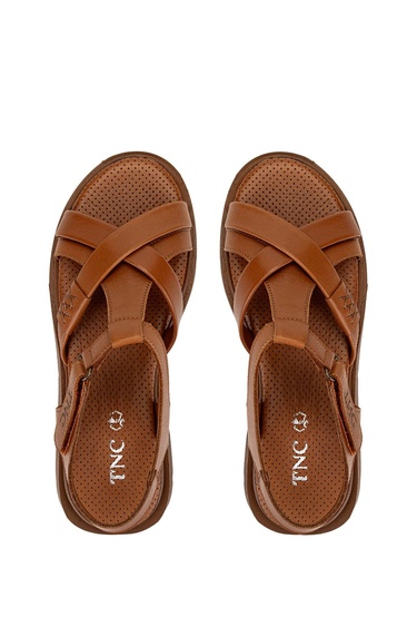  Tamer Tanca Kadın Hakiki Deri Taba Deri Düz Sandalet