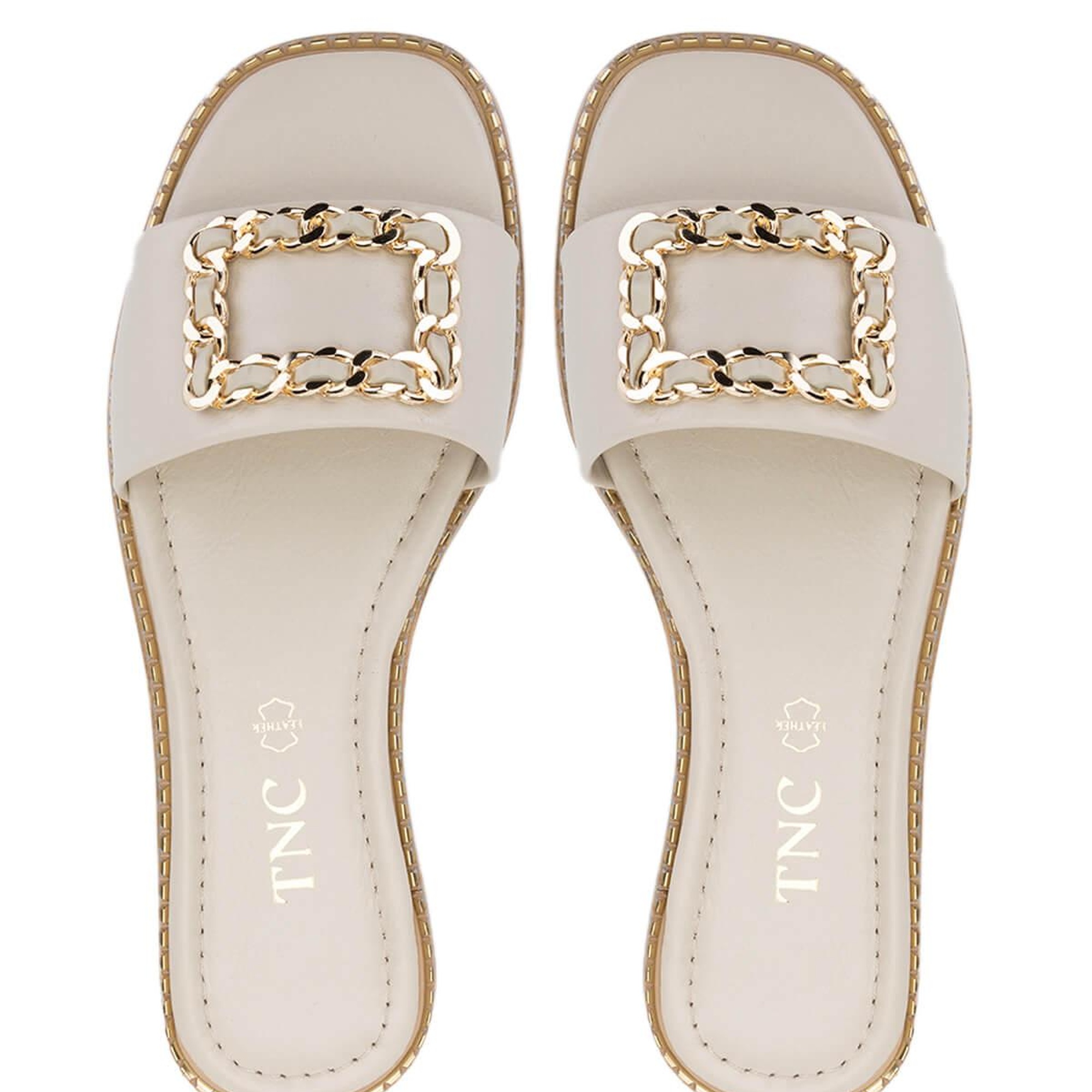 Tamer Tanca Kadın Hakiki Deri Kırık Beyaz Düz Terlik