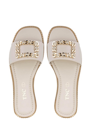  Tamer Tanca Kadın Hakiki Deri Kırık Beyaz Düz Terlik