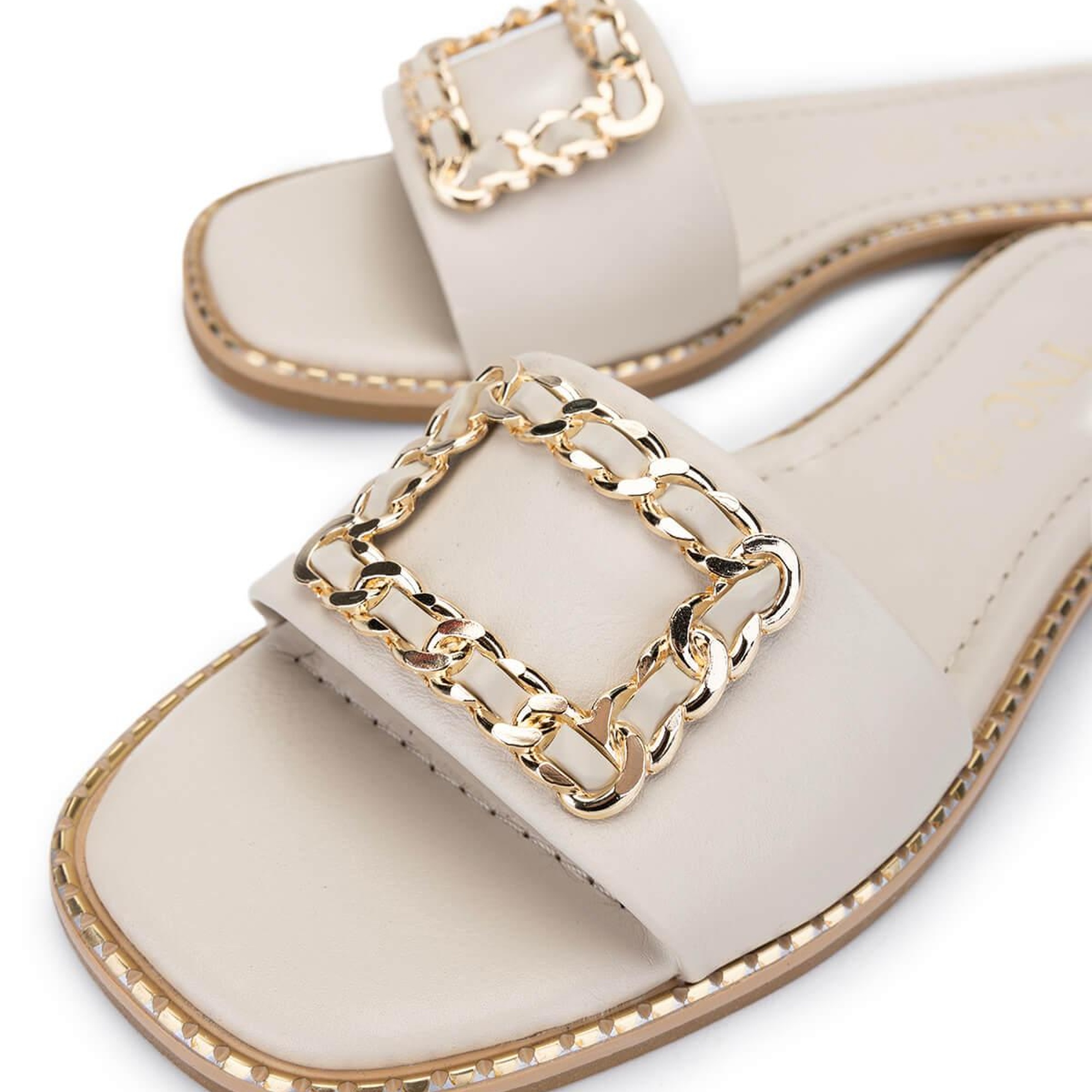 Tamer Tanca Kadın Hakiki Deri Kırık Beyaz Düz Terlik