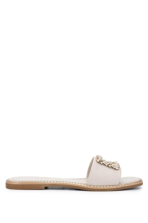  Tamer Tanca Kadın Hakiki Deri Kırık Beyaz Düz Terlik