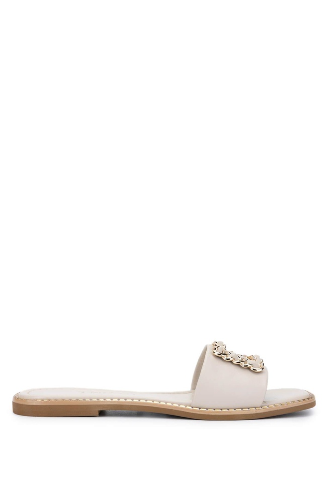  Tamer Tanca Kadın Hakiki Deri Kırık Beyaz Düz Terlik