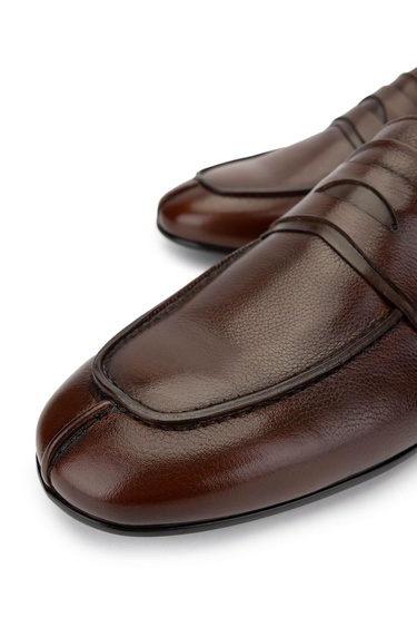  Tamer Tanca Erkek Hakiki Deri Kahverengi Loafer Ayakkabı