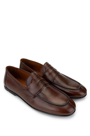  Tamer Tanca Erkek Hakiki Deri Kahverengi Loafer Ayakkabı