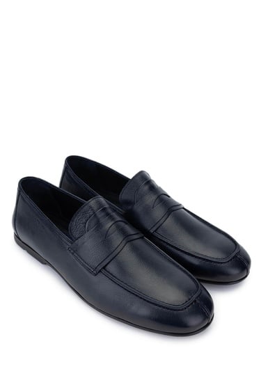  Tamer Tanca Erkek Hakiki Deri Lacivert Loafer Ayakkabı