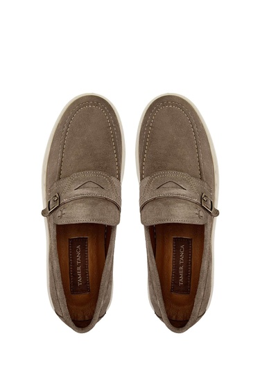  Tamer Tanca Erkek Hakiki Deri Bej Süet Loafer Ayakkabı