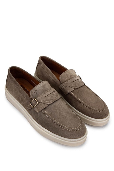  Tamer Tanca Erkek Hakiki Deri Bej Süet Loafer Ayakkabı