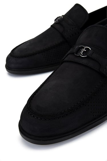  Tamer Tanca Erkek Hakiki Deri Siyah Nubuk Loafer Ayakkabı