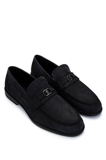  Tamer Tanca Erkek Hakiki Deri Siyah Nubuk Loafer Ayakkabı