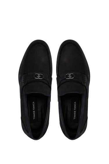  Tamer Tanca Erkek Hakiki Deri Siyah Nubuk Loafer Ayakkabı